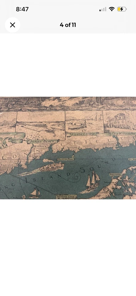 Vintage map Long Island by Courtland Smith Mounted On wood & Framed 24 x 33 - Image 4 of 4