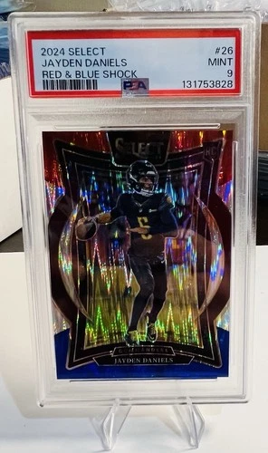 Jayden Daniels Red Blue Shock Prizm RC PSA 9