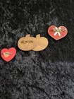 Handmade Wood Hand Painted Pins Set of 3 Pumpkin Heart American Flag Badge — photo 2