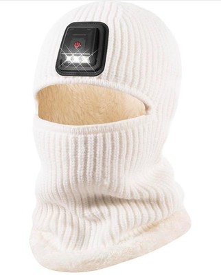 Winter Balaclava Knitted Ski Mask with LED Light - Fleece Lined Full Face Cover 