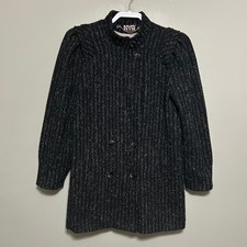 Women's Tweed Coat Sz 9 Double Breasted Jacket Military Peacoat VTG USA Made Y2k