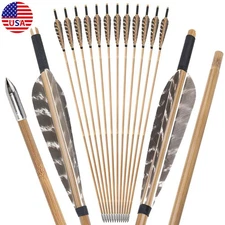 33" Traditional Bamboo Arrow Turkey Feather Longbow Recurve Bow Hunting Shooting