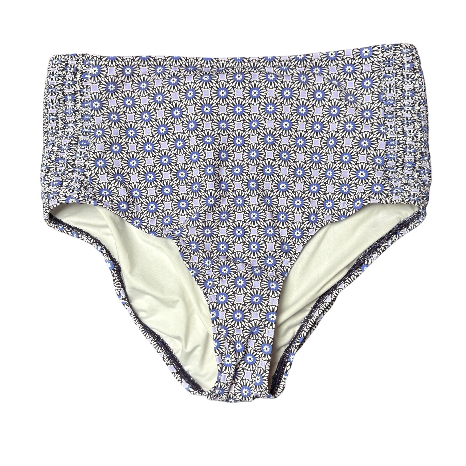 Lands' End Women's S LONG Smocked High Waisted Bikini Swim Bottoms Blackberry