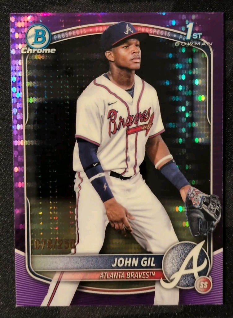 2025 Bowman Chrome John Gil Purple Pulsar Refractor /250 1st Prospect Braves