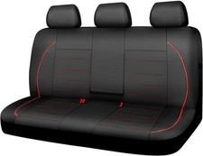 Leather Back Seat Cover,Piping Waterproof Bench Seat Cover, Black Red Rear