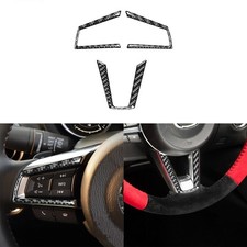 3pcs Carbon Fiber Interior Steering Wheel Panel Cover For Mazda Mx-5 Miata 16-20