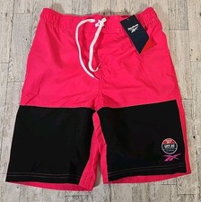 Reebok Swim Trunks Boys M or L Colorblock Pink Black UPF 50 Mesh Lining
