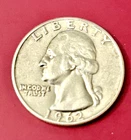 1962 D Washington Silver Quarter Last year of 90% /With Pic Card of Washington
