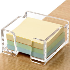 Acrylic Sticky Note Holder with Pen Slot Clear Memo Pad Dispenser for 3X3 Inch N