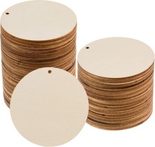 AWIZOM 120 Pcs 3 Inch Unfinished Round Wood Circles with Hole Wooden Crafts