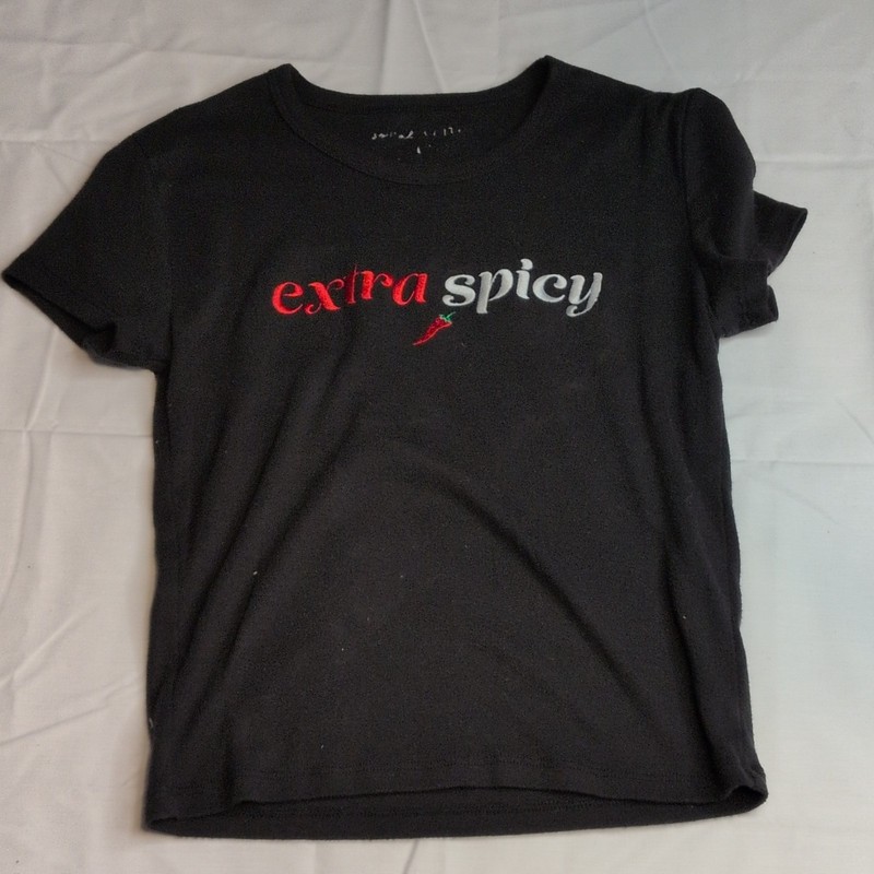 Black Extra Spicy Embroidered Graphic Men's S Short Sleeve Crew Tee