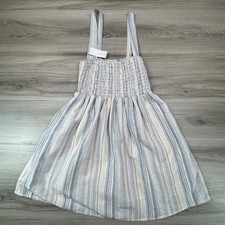 NWT American Eagle Striped Smocked Mini Dress Blue Cream Cotton Linen Size M