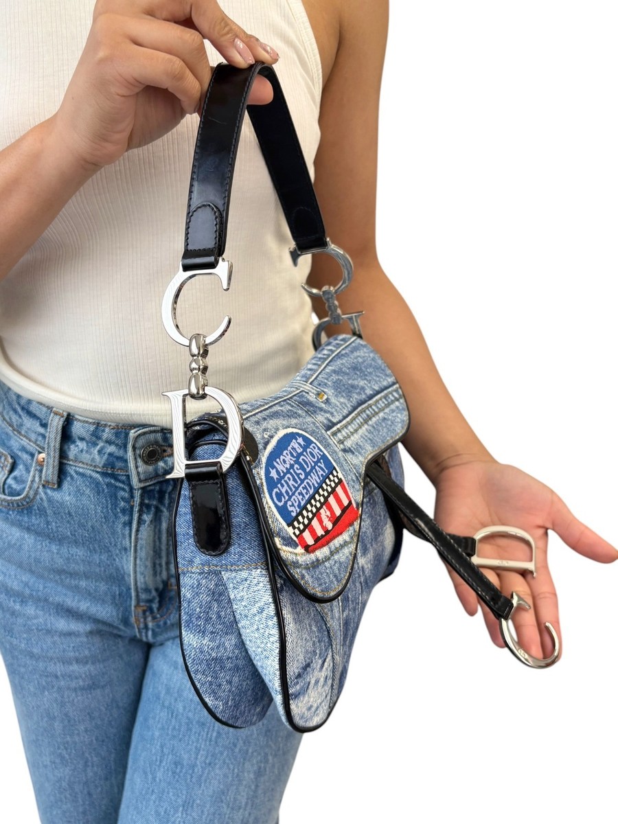 Christian Dior Vintage 2001 Speedway Denim Saddle Bag Blue Black