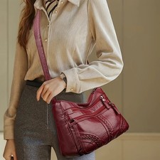 Women  s Soft Leather Crossbody Bag, 2026 Retro Multi-pocket Shoulder Handbag USA