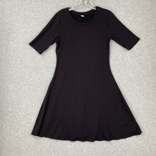 Old Navy Dress Womens Sz M Black Ribbed Knit Short Sleeve Flared Stretch