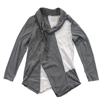 Neon Buddha Tunic Top Womens Medium Gray White Asymmetrical Cowl Neck Lagenlook