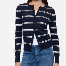 Gap Stripe Cardigan SZ L Navy Blue  White