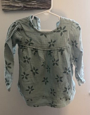 Jessica Simpson Todder GirlsCotton Long Sleeve Button Front Blouse Blue 4t