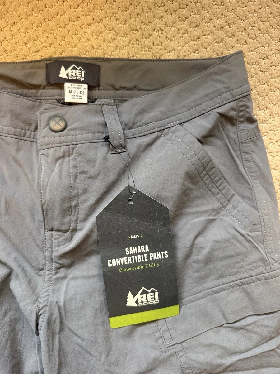 Pantalones REI Coop Niña M Gris Sahara Convertible Carga Exterior Senderismo (Versión Antigua)