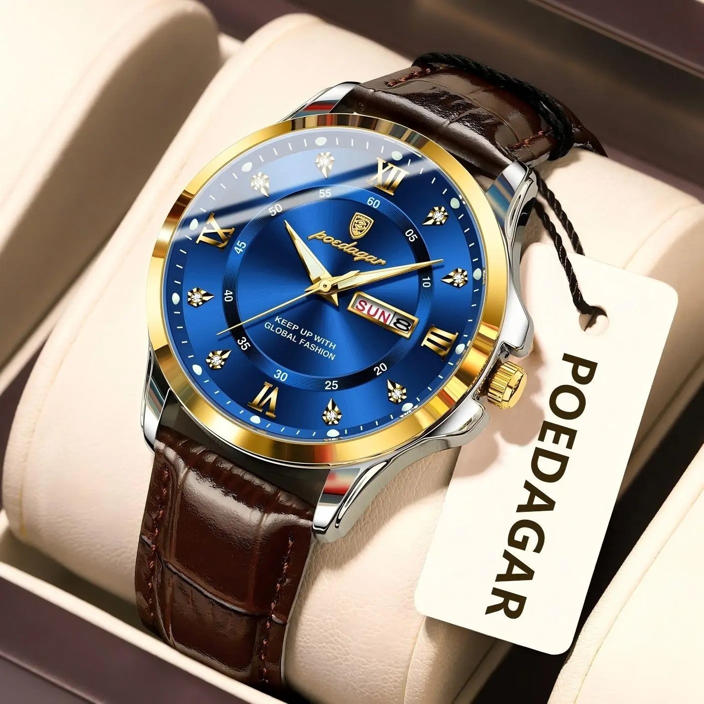 Montre homme business 41mm étanche pour le bureau et les sorties en cuir
