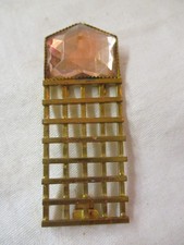 Vintage Art Deco gold tone partial Belt Buckle w/ large pink faceted Rhinestone