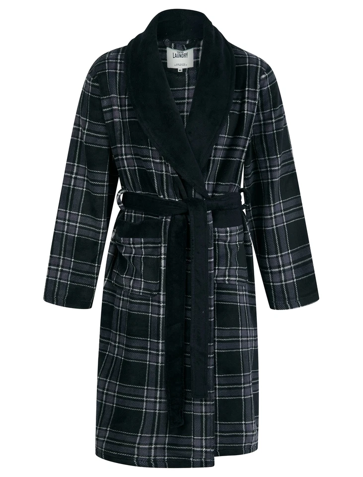 Tokyo Laundry Dressing Gown Men's Check Luxury Soft Warm Fleece Long Bath Robe