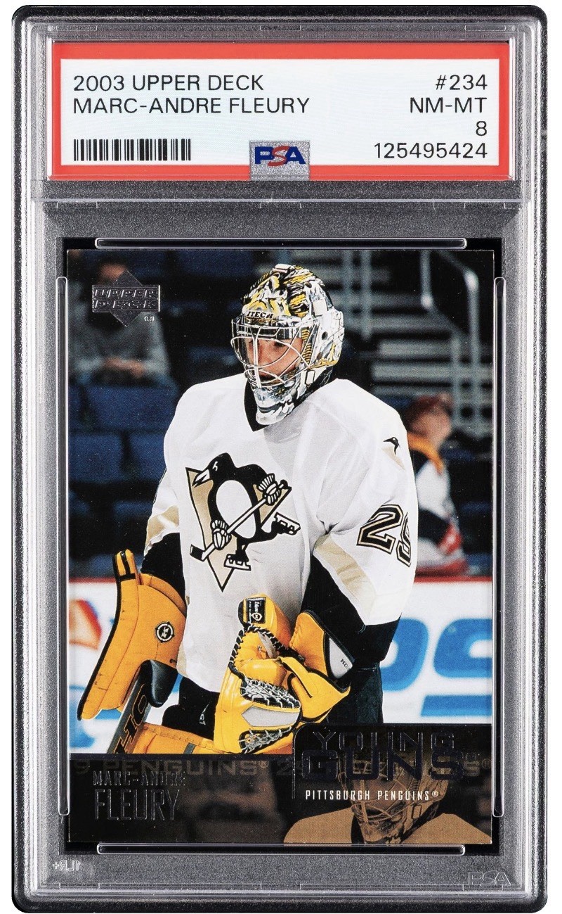 2003-04 Marc-Andre Fleury Upper Deck Young Guns #234 RC Pittsburgh Pens PSA 8