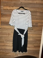 Women’s Black and White Stripe Shirt Belted Dress Women’s Size XL Merokeety