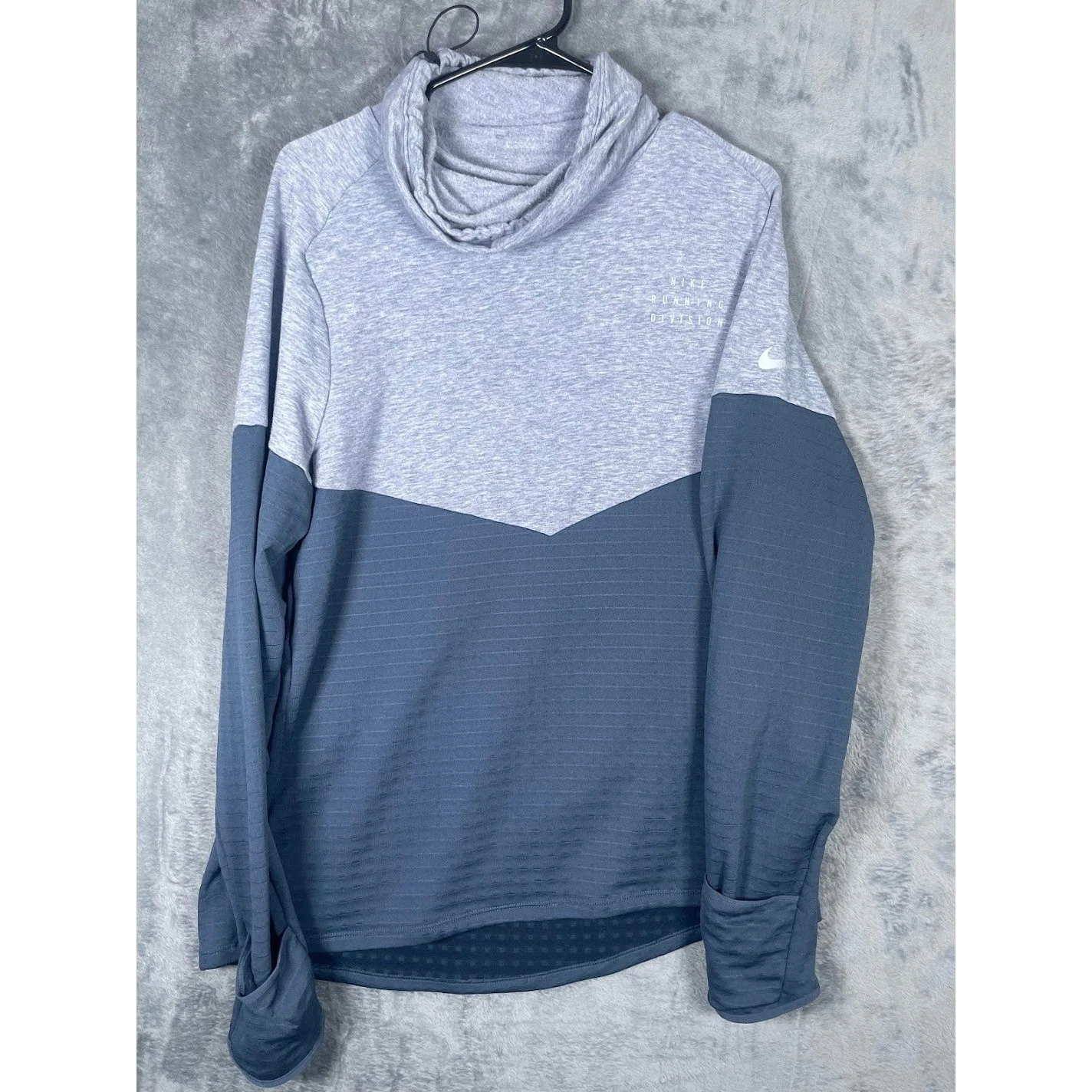 Nike Running Division Therma-FIT Cowl Neck Pullover Mens Medium Grey Navy Blue