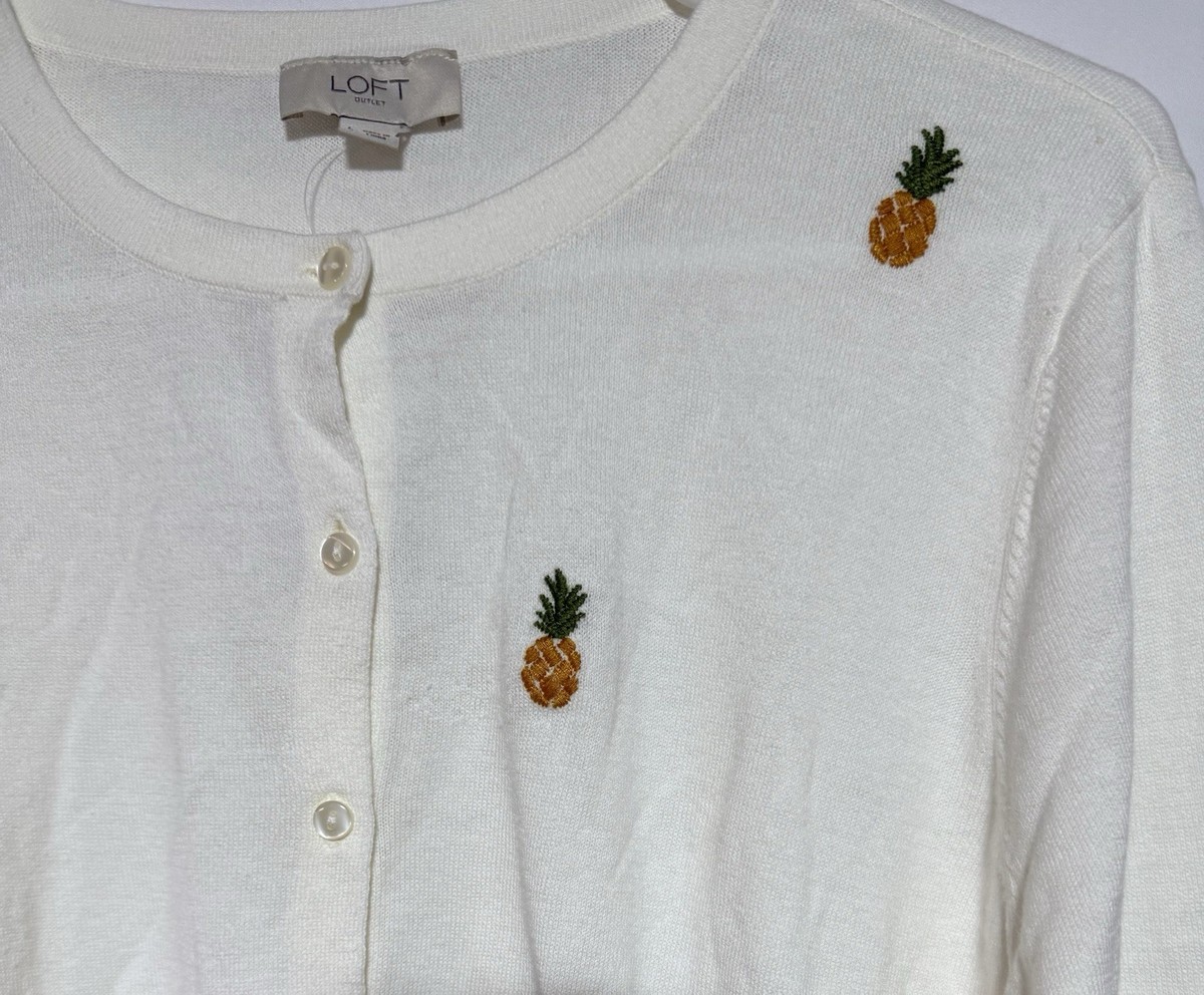 Loft Pineapple Embroidered Cardigan Sweater, Sz L, NWT | eBay