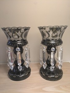 Pair of Deep Green cut to clear Mantle Lusters with Prisms