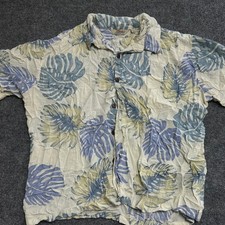 Hawaii Hangover Shirt Mens Size L Blue Tropical Leaf Print Rayon Short Sleeve