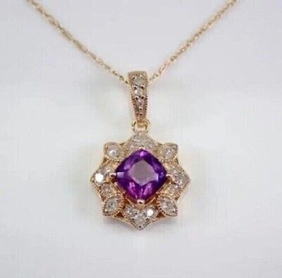 2Ct Cushion Cut Lab-Created Amethyst Women's Pendant 14K Yellow Gold Plated