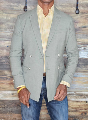 Topman Double Breasted Skinny Peak Lapel Olive Sport Blazer Jacket 36R