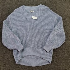 American Eagle Sweater Women Small Blue V Neck Open Knit Relaxed Preppy NWT