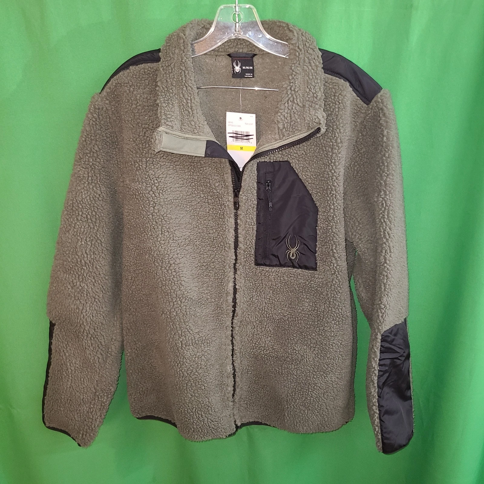 B110) NWT SPYDER medium men's Sherpa green Tea Leaf full zip fleece jacket