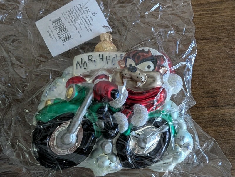 2000 Christopher Radko WB Taz Motorcycle Santa Ornament LE 674/5000 *Sealed*
