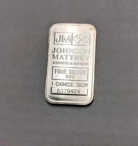 1 Ounce Silver Bar - Vintage Johnson Matthey 0.999 Fine Silver Bullion