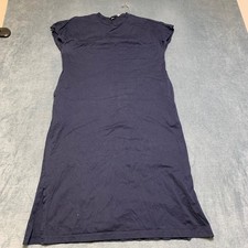 Uniqlo French Sleeve Long Midi Dress Womens Medium Navy Blue Cotton Crew Neck