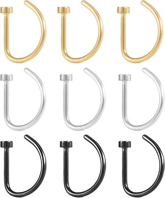 2pc Nose Rings Hoop 20G Stainless Steel Nose Piercing Jewelry Fake Lip Hoop Ring