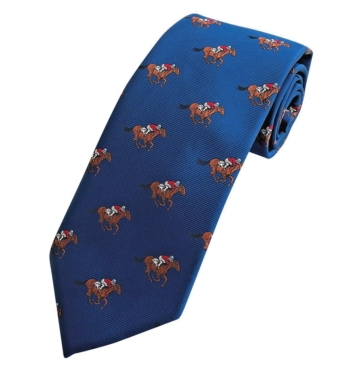 THE TIE STUDIO - Racing Horses and Jockey on Navy Necktie