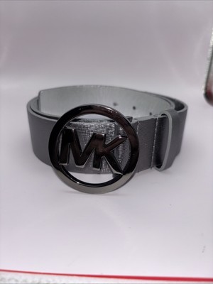 MICHAEL KORS Silver/Gray Gunmetal Logo Metal Buckle Belt 