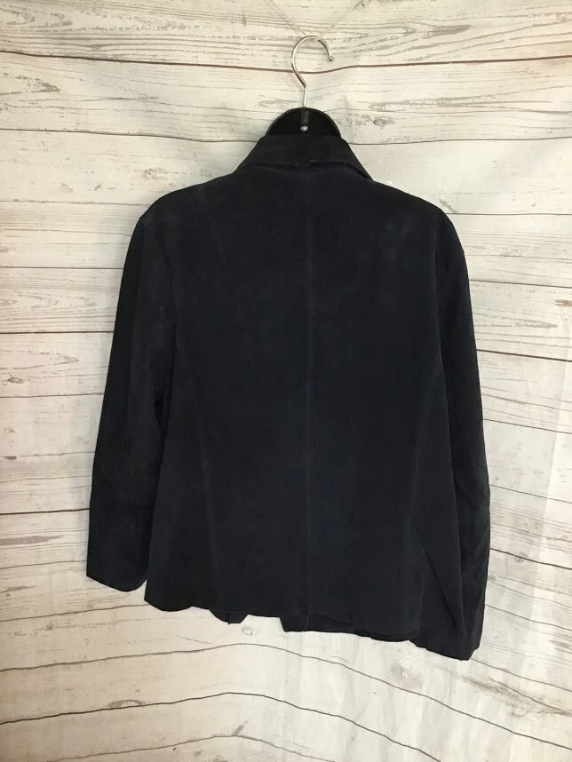 Chaqueta de cuero azul oscuro con volantes Ideology para mujer talla grande 1X Foto 4 de 4