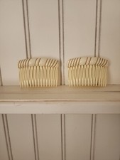 Vintage Beige Rope Slide Hair Comb Barrette Gold Wire Wrap