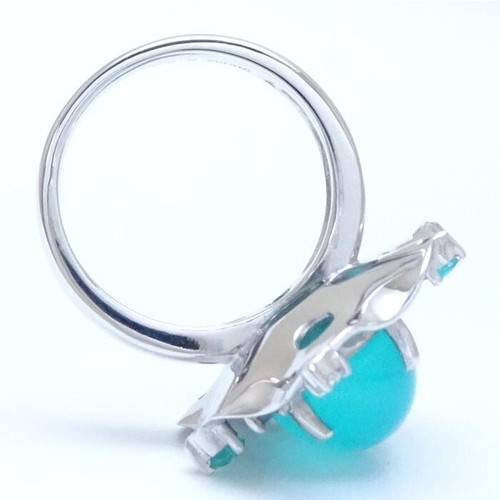 Munetaka Tamura Ring Chalcedony 6.43ct Diamond 0.06ct K18WG White Gold Jewelry - Picture 3 of 9