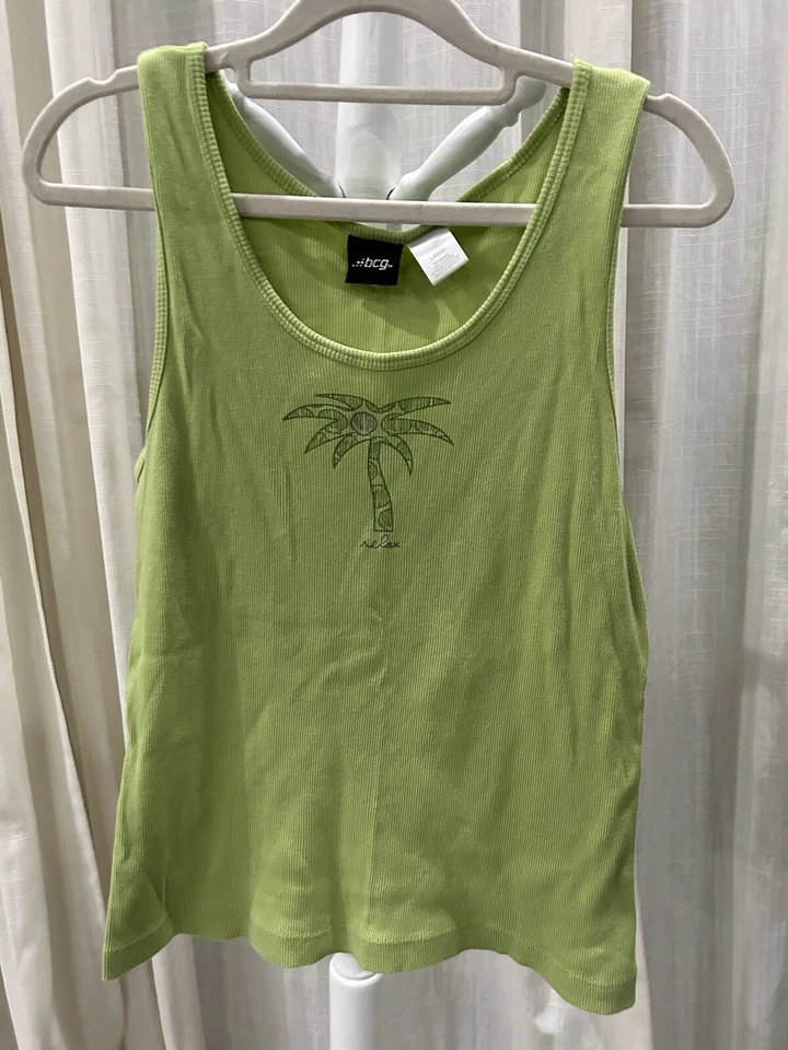 Camiseta sin mangas acanalada vintage BCG verde palmera relax años 90 Y2K preppy boho talla grande Foto 4 de 4
