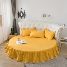 Round Bed Sheet Cotton Bed Skirt Solid Fitted Non Slip Mattress Protector Hotel