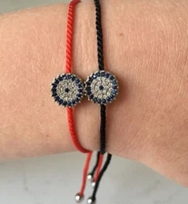 Blue Cubic Zirconia Evil Eye Mati Friendship Cord Black Red String Bracelet