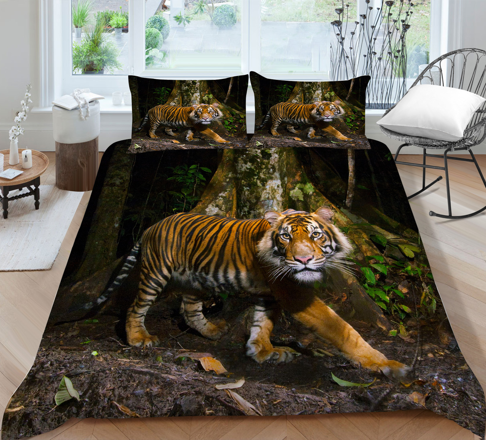 Forest Tiger Wildlife Queen Duvet Quilt Cover and Pillowcase Bedding Set