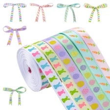 6 Rolls 30 Yards Easter Animal Theme Ribbons，Rabbits&Carrots Patterns Fabric ...